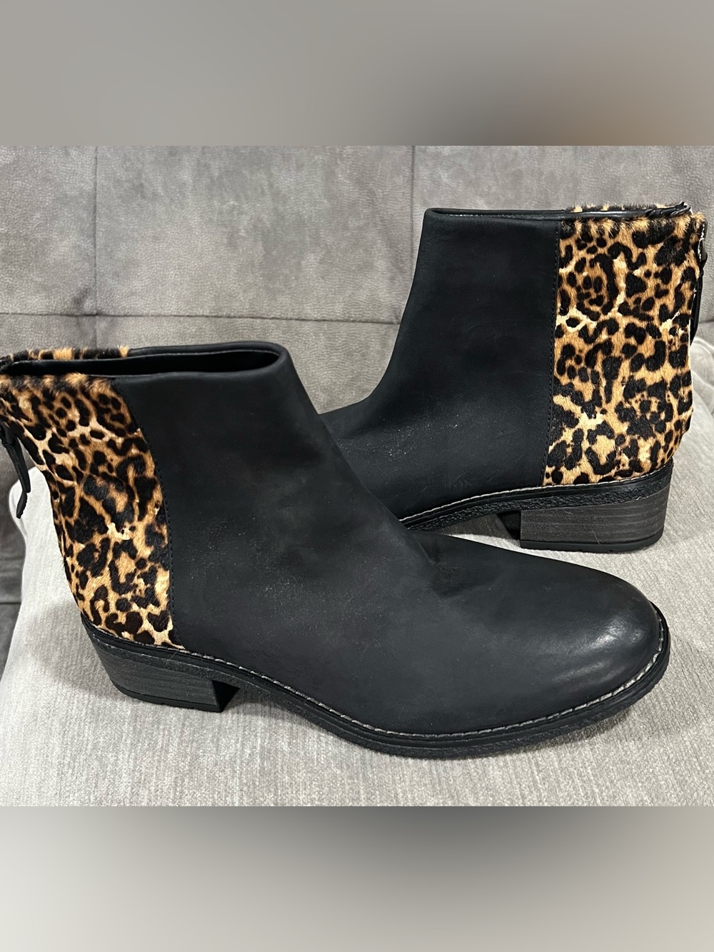 Sperry Maya Belle Leather Leopard Print Ankle Boots Black Size 7 EUC